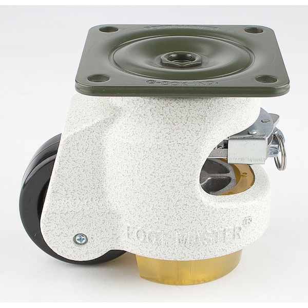 Leveling Caster, Ratchet, 63 mm Nylon Wheel, 90x90 mm Plate, Swivel, 550 kg Cap, PU Foot Pad, Ivory